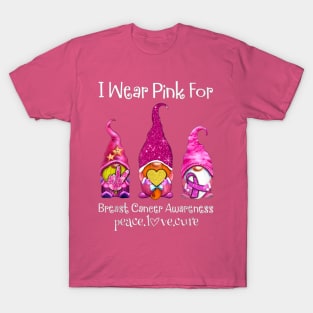 I wear pink for breast cancer awareness peace love cure T-Shirt